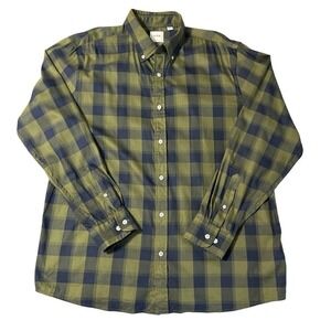 ROWM Gorpcore Button Down Shirt Long Sleeve L Green Plaid Lightweight Casual